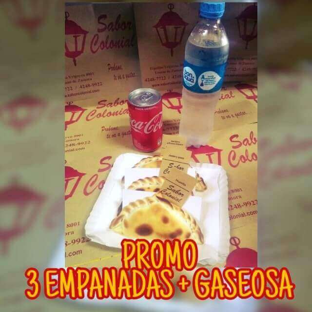 3 empanadas mas gaseosa es otra de las promo del mediodia